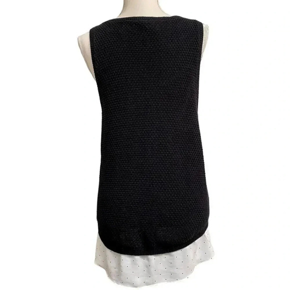 LOFT Mixed Media Knit Shell Top Black Sleeveless Vest with Polka Dot Hem Size M - Picture 11 of 15